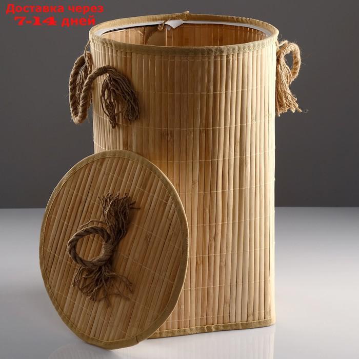 Корзина для белья, с крышкой и ручками, складная, 33×50 см, бамбук, джут - фото 1 - id-p214208452