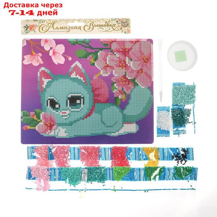 Алмазная мозаика для детей "Милый котик и сакура" 20х25 см - фото 4 - id-p214717474