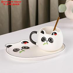 Чайная пара с ложкой "Панда", 180 мл, блюдце 19,5×14,5 см, рисунок МИКС