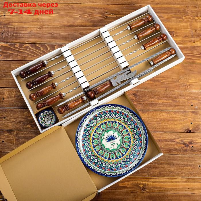 Набор подарочный с узбекскими шампурами 50 см "Термез" 12 предметов, в коробке - фото 1 - id-p214727499