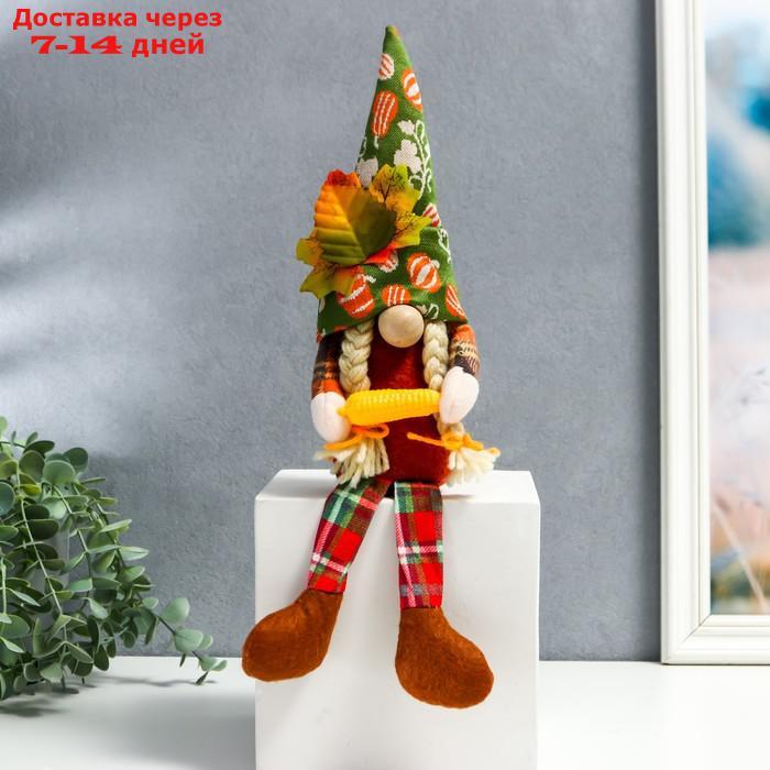 Кукла интерьерная "Бабуля в колпаке с листьями, с кукурузой" длинные ножки 35х6х7 см