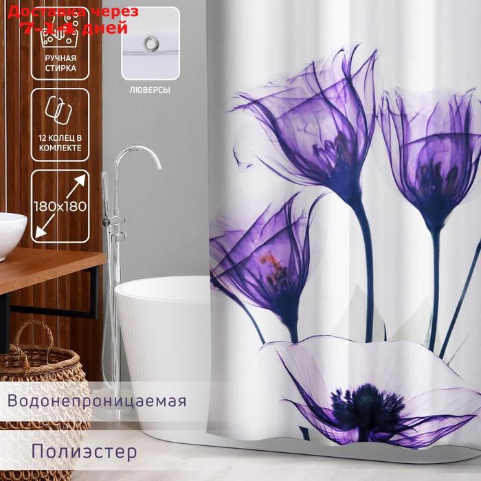 Штора для ванной Доляна "Магические цветы", 180×180 см, полиэстер - фото 1 - id-p214727610