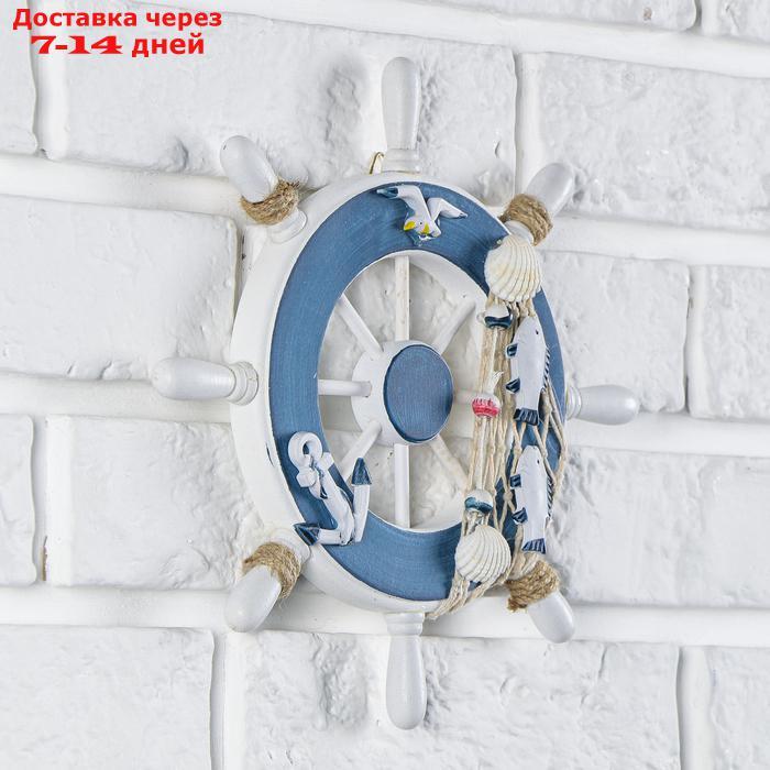 Декор интерьерный "Штурвал" на стену, бело-синий, 23 х 23 х 1,5 см - фото 2 - id-p214716264