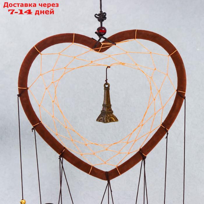 Музыка ветра металл "Сердце с Эйфелевой башней" 4 трубки 5 колокольчиков d=17 см длина 65см - фото 2 - id-p214724484