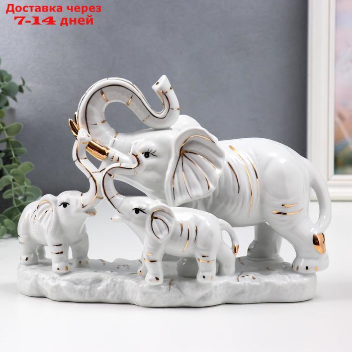 Сувенир керамика "Белый слон со слонятами" с золотом 18 см - фото 1 - id-p214726784