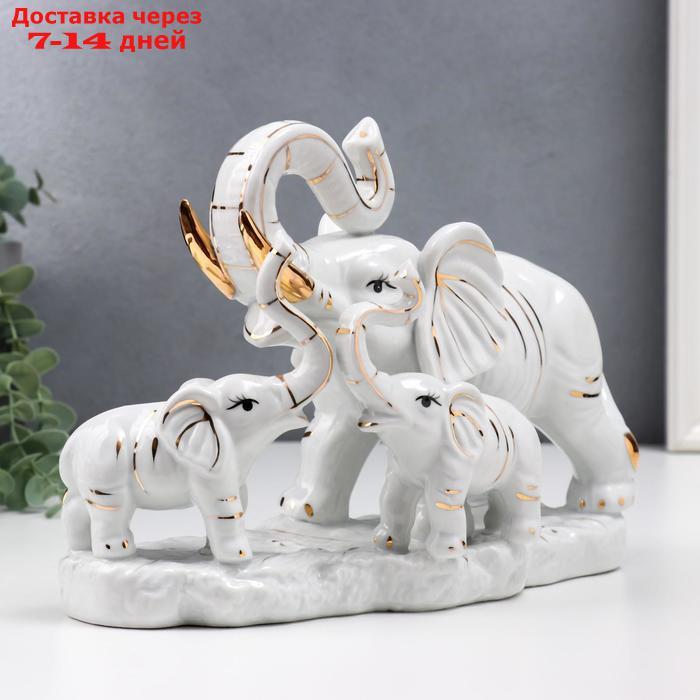 Сувенир керамика "Белый слон со слонятами" с золотом 18 см - фото 2 - id-p214726784