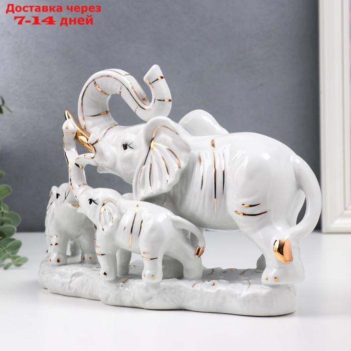 Сувенир керамика "Белый слон со слонятами" с золотом 18 см - фото 3 - id-p214726784