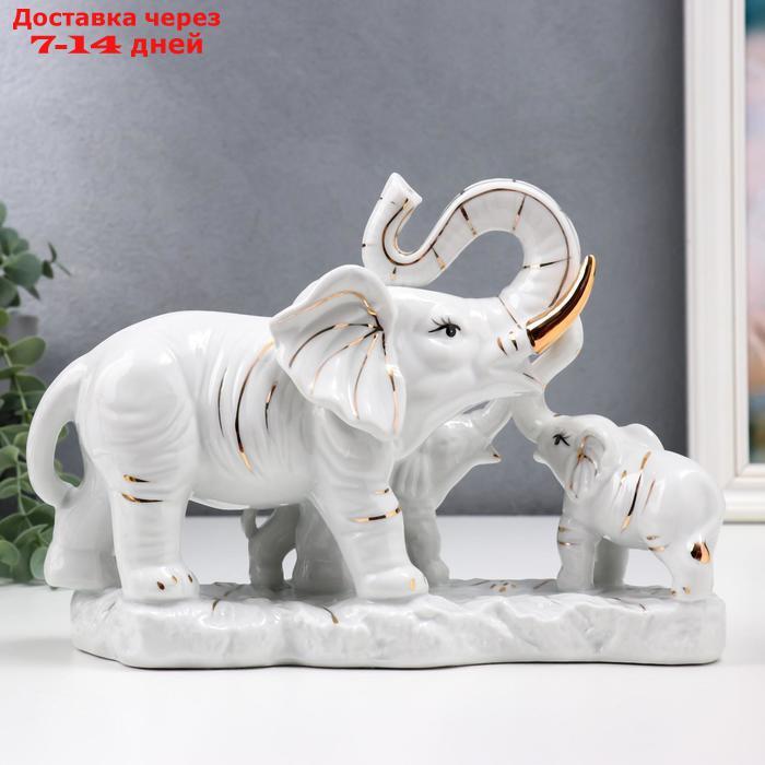 Сувенир керамика "Белый слон со слонятами" с золотом 18 см - фото 4 - id-p214726784