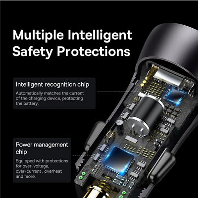 Автомобильное зарядное устройство Baseus Golden Contactor Max Dual Fast Charger Car Charger U+C 60W Dark Gray - фото 4 - id-p214785223