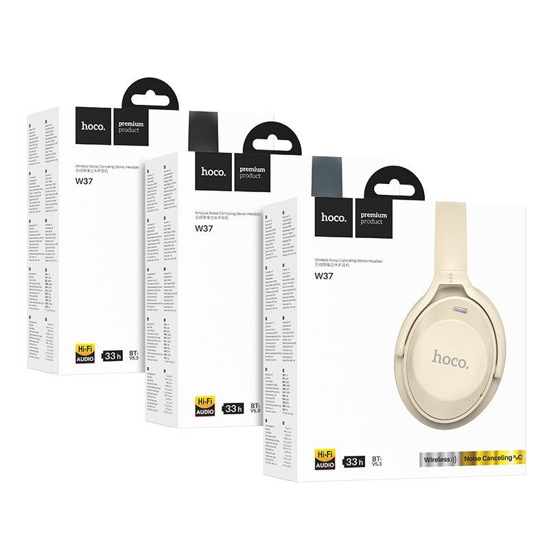 Беспроводные наушники с шумоподавлением - HOCO W37, Bluetooth 5.3, AUX, микрофон, 500mAh (33 часа), золотые - фото 5 - id-p214806066