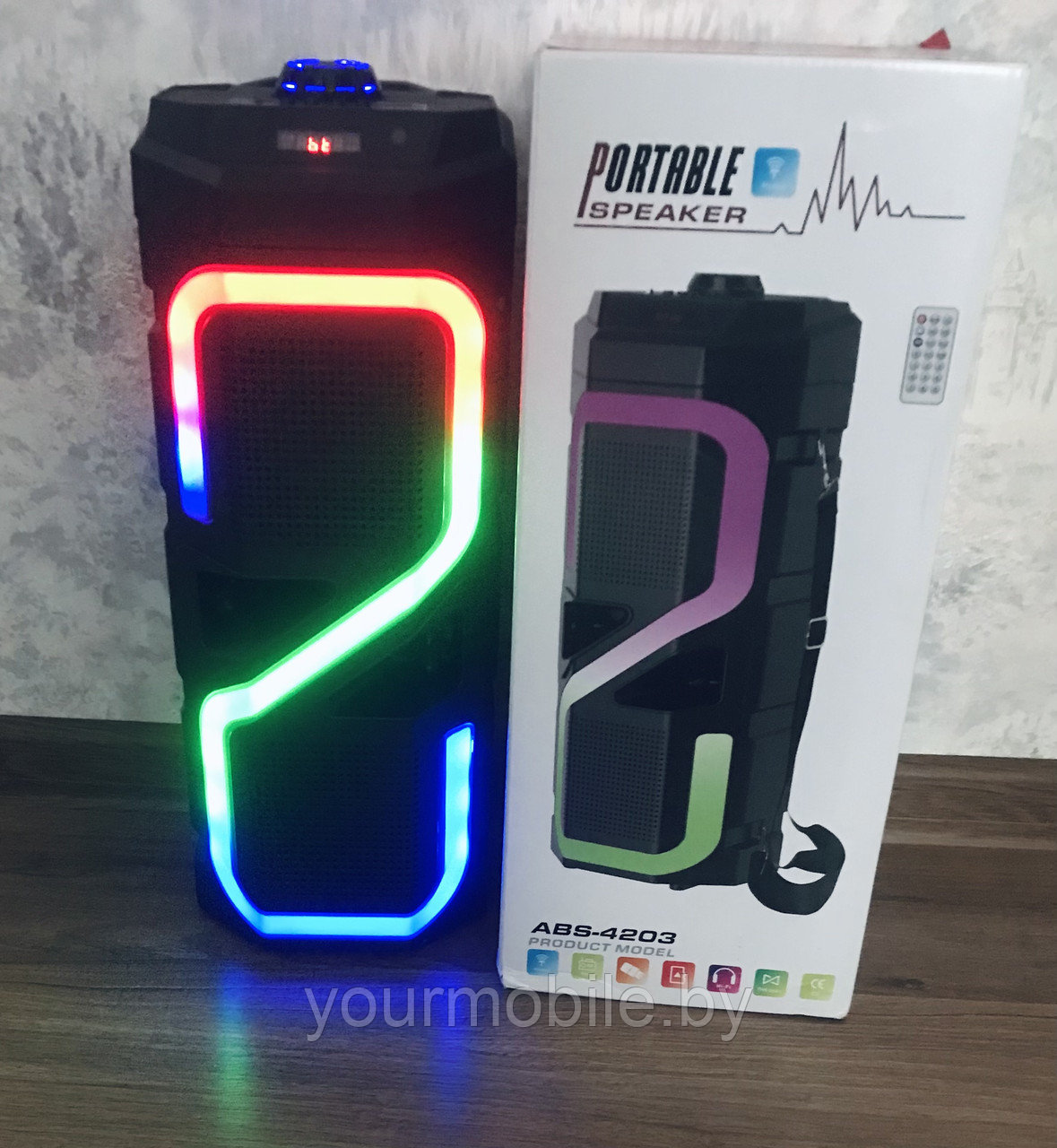 Портативная Bluetooth колонка ABS-4203 с пультом ДУ и подсветкой - фото 1 - id-p214806080