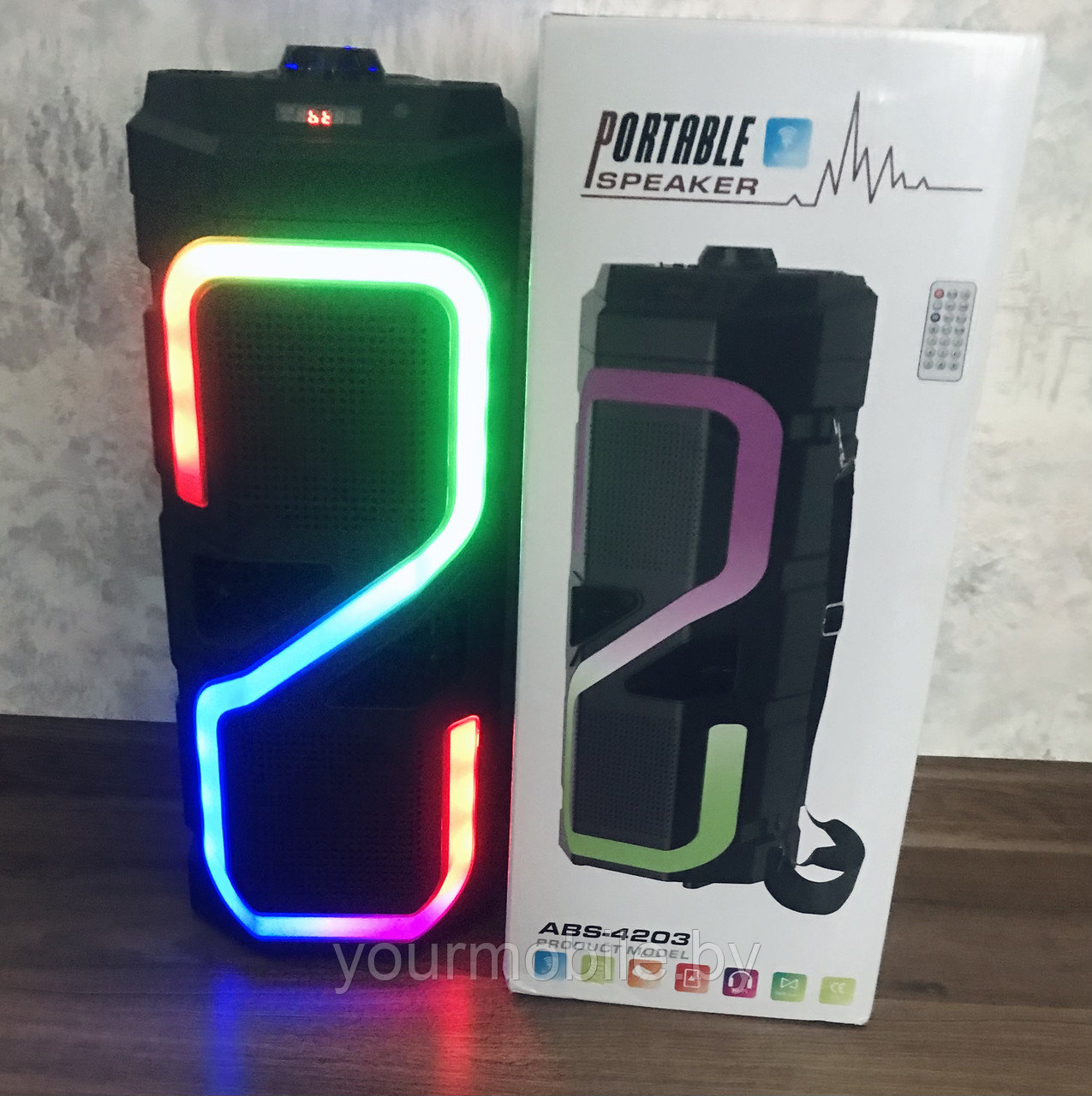 Портативная Bluetooth колонка ABS-4203 с пультом ДУ и подсветкой - фото 5 - id-p214806080