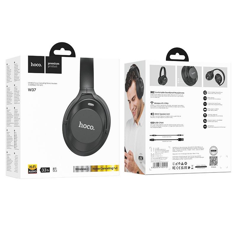Беспроводные наушники с шумоподавлением - HOCO W37, Bluetooth 5.3, AUX, микрофон, 500mAh (33 часа), чёрные - фото 4 - id-p214806154