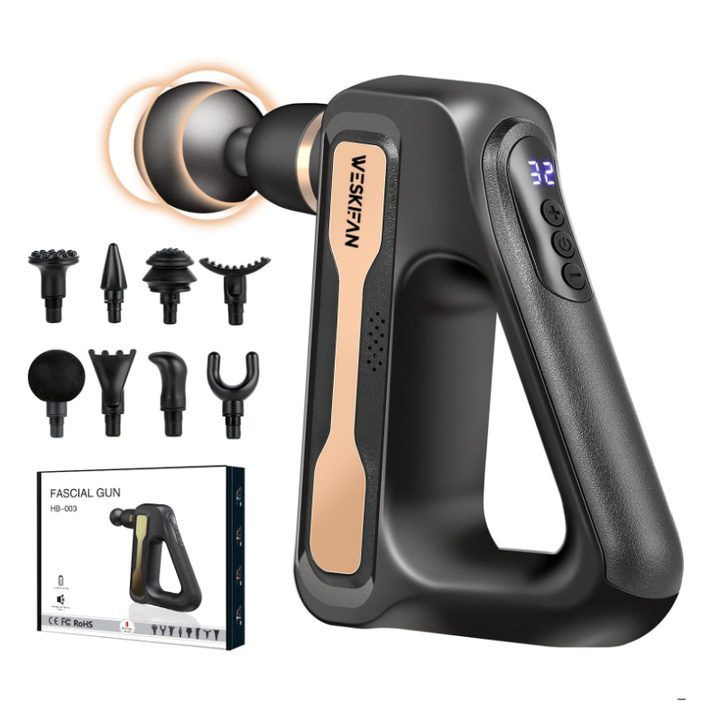 Перкуссионный мышечный массажер  FASCIAL GUN HB-003 (32 уровнями скорости, 8 массажных головок)