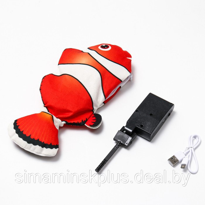 Игрушка для кошек "Рыба-клоун" с двигающимся хвостом и с USB-зарядкой, 28 см - фото 2 - id-p214816608