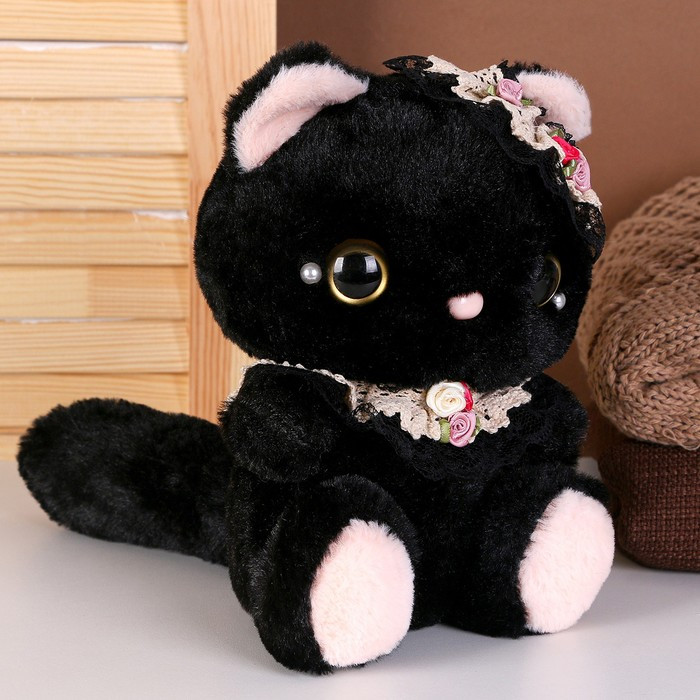 Мягкая игрушка «Котик» с бусинами, 22 см, цвет чёрный - фото 2 - id-p214818278