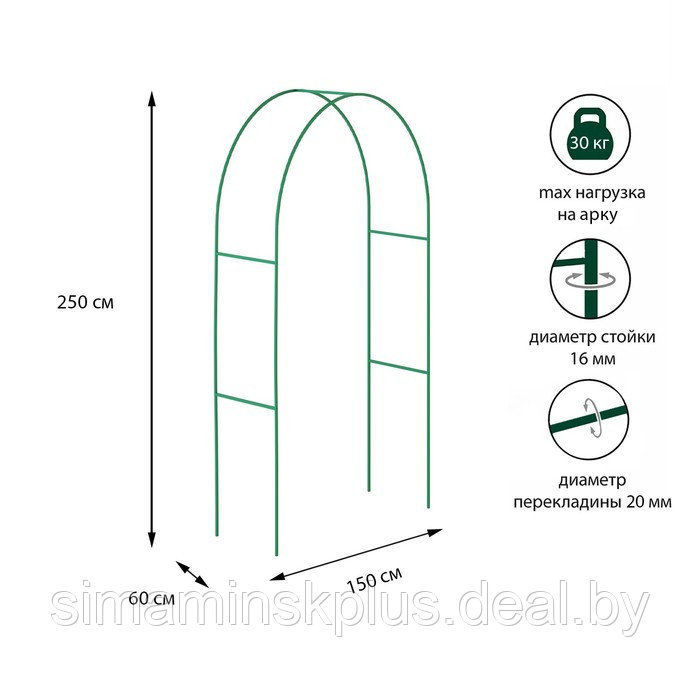 Арка садовая, стальные трубы d = 15 мм, 250 × 150 × 60 см, цвет зелёный - фото 1 - id-p214818921
