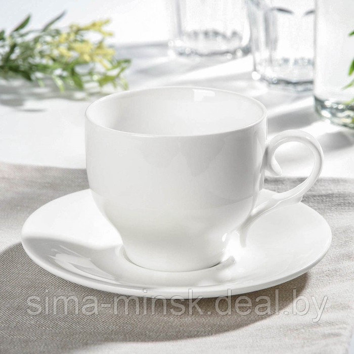 Чайная пара фарфоровая Wilmax, 2 предмета: чашка 330 мл, блюдце d=15,6 см, цвет белый - фото 1 - id-p214822236