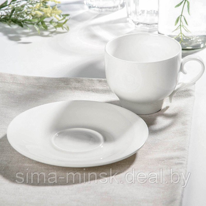 Чайная пара фарфоровая Wilmax, 2 предмета: чашка 330 мл, блюдце d=15,6 см, цвет белый - фото 2 - id-p214822236