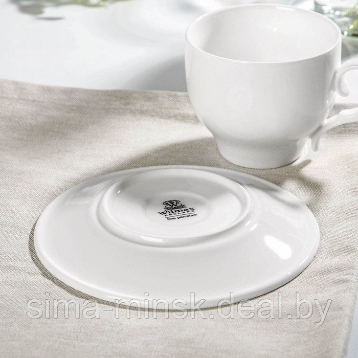 Чайная пара фарфоровая Wilmax, 2 предмета: чашка 330 мл, блюдце d=15,6 см, цвет белый - фото 3 - id-p214822236