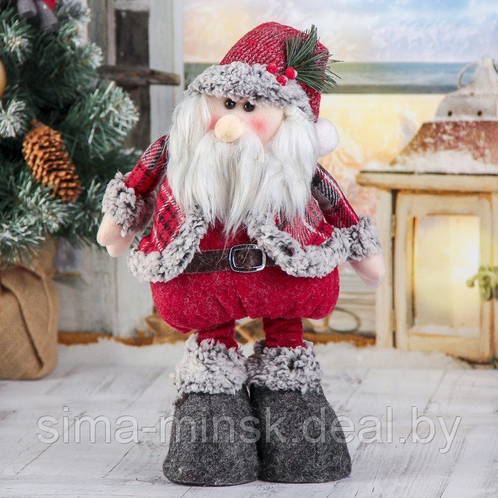 Мягкая игрушка "Дед Мороз в шубке - длинные ножки" стоит, 17х56 см, серо-красный - фото 1 - id-p214818644