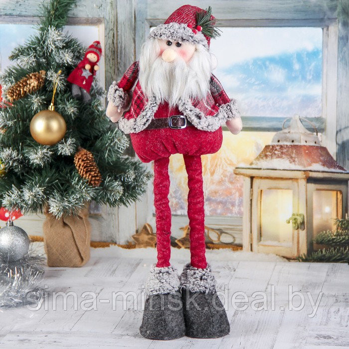 Мягкая игрушка "Дед Мороз в шубке - длинные ножки" стоит, 17х56 см, серо-красный - фото 2 - id-p214818644