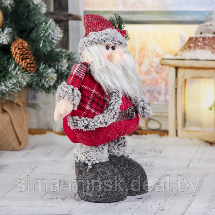 Мягкая игрушка "Дед Мороз в шубке - длинные ножки" стоит, 17х56 см, серо-красный - фото 3 - id-p214818644