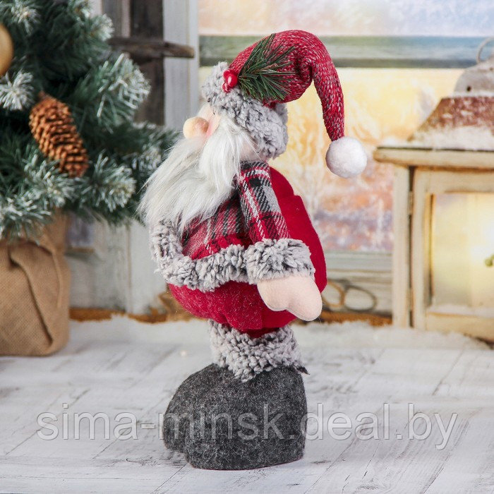 Мягкая игрушка "Дед Мороз в шубке - длинные ножки" стоит, 17х56 см, серо-красный - фото 4 - id-p214818644