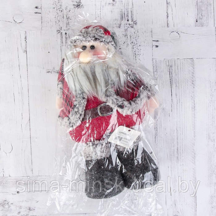 Мягкая игрушка "Дед Мороз в шубке - длинные ножки" стоит, 17х56 см, серо-красный - фото 5 - id-p214818644