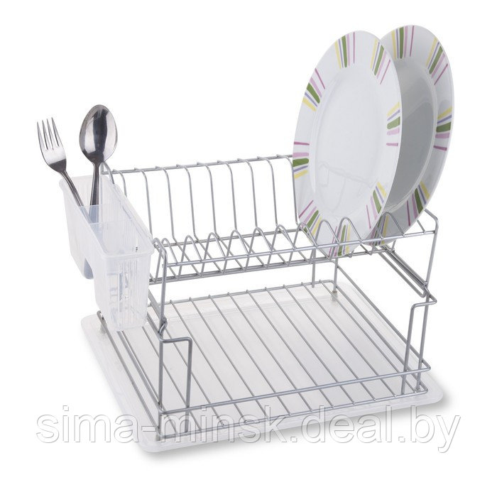 Сушилка для посуды и приборов, настольная, с поддоном, цвет хром, KB010