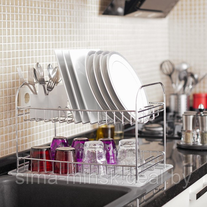 Сушилка для посуды и приборов, настольная, с поддоном, цвет хром, KB007 - фото 2 - id-p214820932