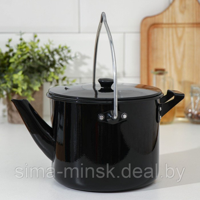 Чайник-котелок с декоративным покрытием, 2,5 л, цвет чёрный - фото 1 - id-p214821921