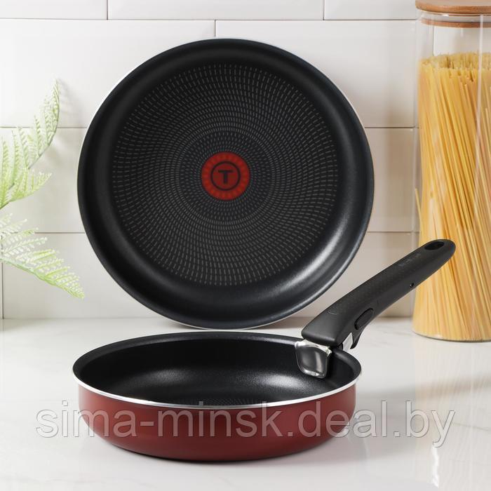 Набор посуды Tefal Ingenio Red 5, 3 предмета: сковороды 22 см, 26 см, съёмная ручка, цвет бордовый - фото 1 - id-p214822079