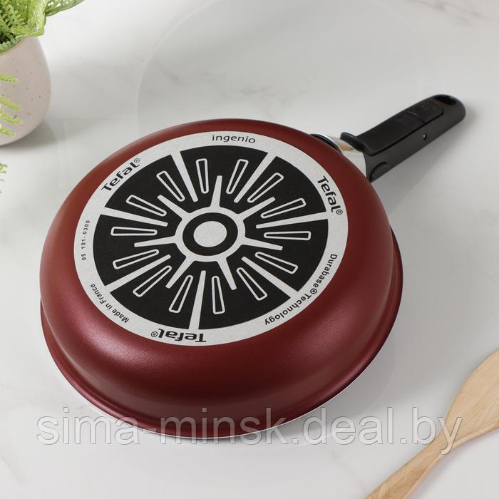 Набор посуды Tefal Ingenio Red 5, 3 предмета: сковороды 22 см, 26 см, съёмная ручка, цвет бордовый - фото 3 - id-p214822079