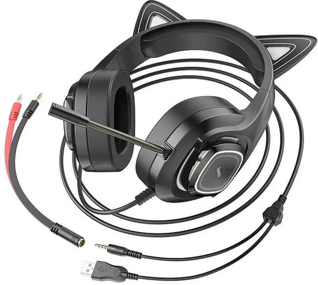 Проводные наушники - HOCO W107, подсветка, микрофон, 2м. кабель, чёрно-розовые - фото 5 - id-p214824683