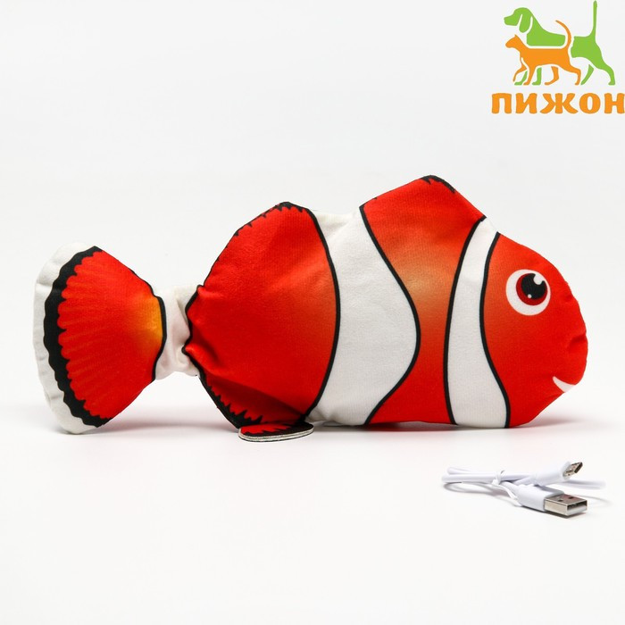 Игрушка для кошек "Рыба-клоун" с двигающимся хвостом и с USB-зарядкой, 28 см - фото 1 - id-p214824258