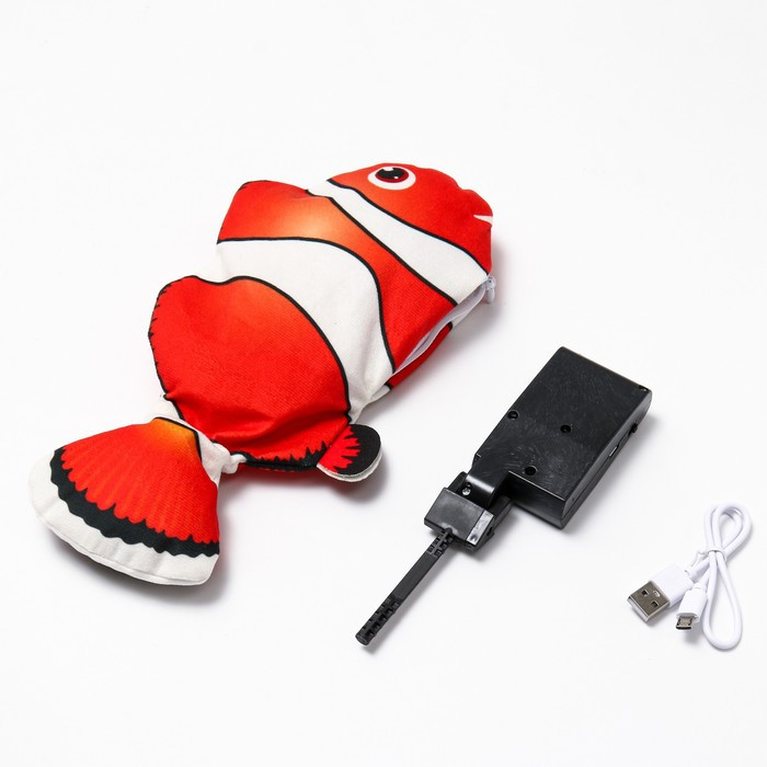 Игрушка для кошек "Рыба-клоун" с двигающимся хвостом и с USB-зарядкой, 28 см - фото 2 - id-p214824258