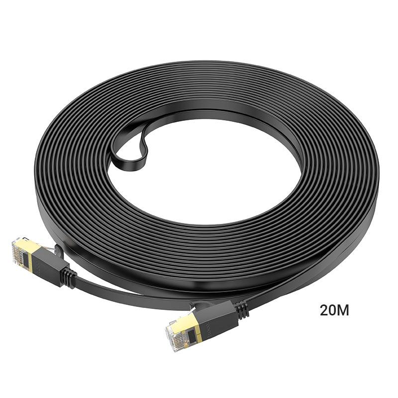 Сетевой кабель для интернета RJ45 - RJ45 20м cat-6 - HOCO US07, гигабитный, плоский, силиконовый, чёрный