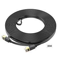 Сетевой кабель для интернета RJ45 - RJ45 20м cat-6 - HOCO US07, гигабитный, плоский, силиконовый, чёрный