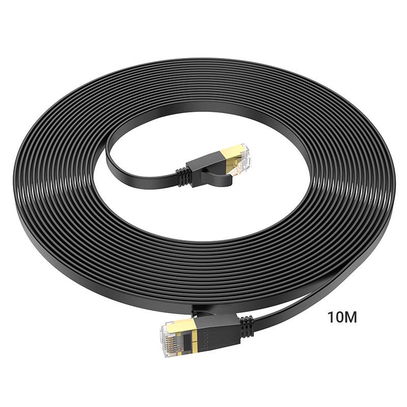 Сетевой кабель для интернета RJ45 - RJ45 10м cat-6 - HOCO US07, гигабитный, плоский, силиконовый, чёрный