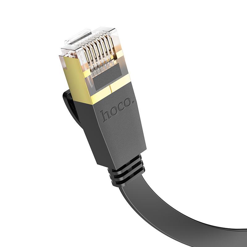 Сетевой кабель для интернета RJ45 - RJ45 5м cat-6 - HOCO US07, гигабитный, плоский, силиконовый, чёрный - фото 2 - id-p214826635