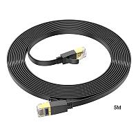 Сетевой кабель для интернета RJ45 - RJ45 5м cat-6 - HOCO US07, гигабитный, плоский, силиконовый, чёрный