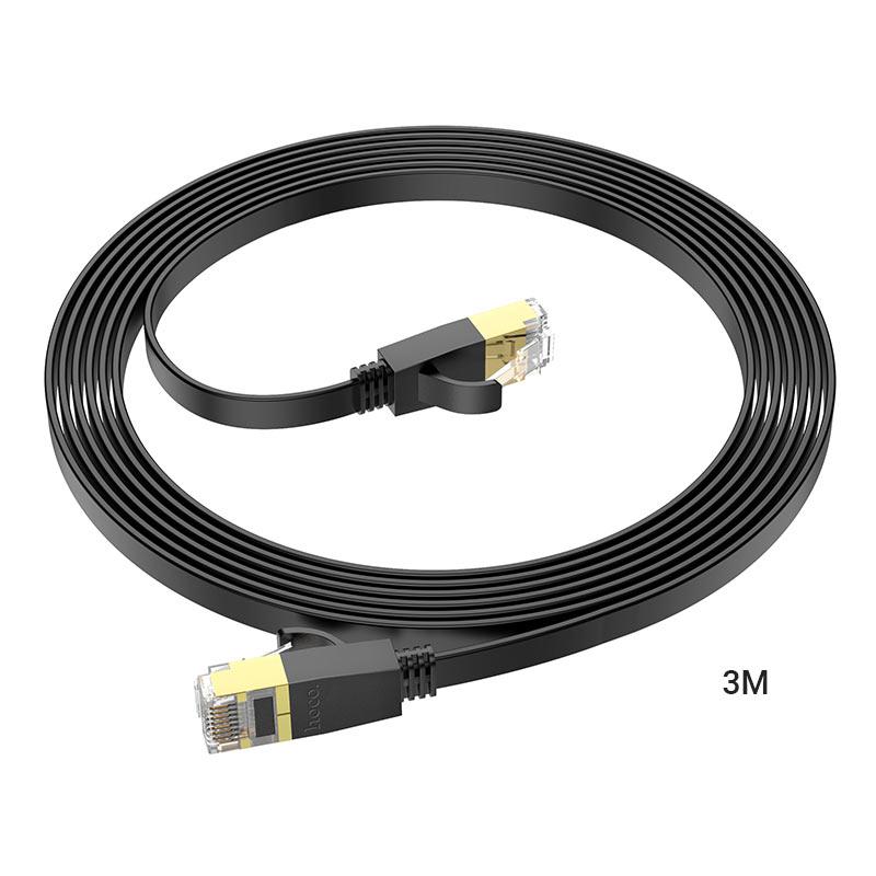 Сетевой кабель для интернета RJ45 - RJ45 3м cat-6 - HOCO US07, гигабитный, плоский, силиконовый, чёрный - фото 1 - id-p214826645