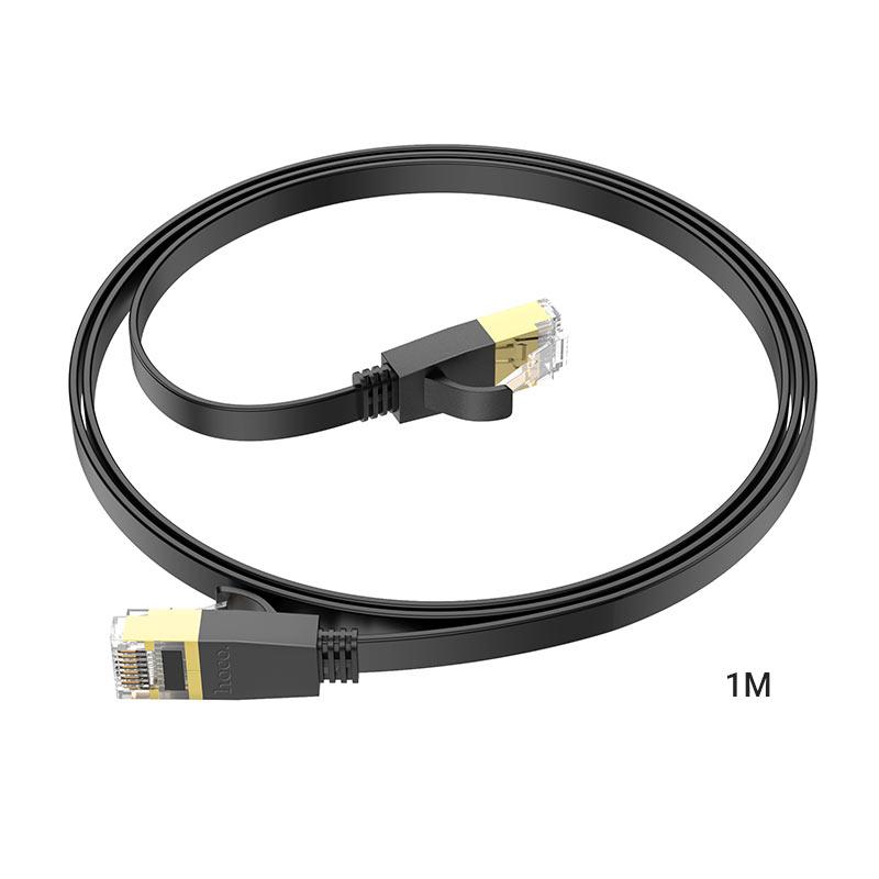 Сетевой кабель для интернета RJ45 - RJ45 1м cat-6 - HOCO US07, гигабитный, плоский, силиконовый, чёрный
