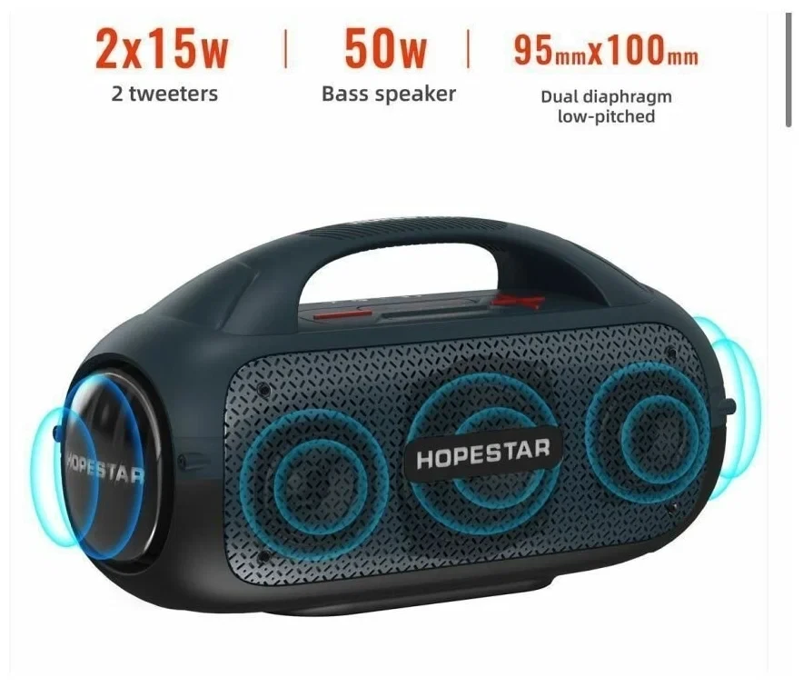 Портативная Bluetooth Колонка Hopestar A50 с Беспроводным Микрофоном, 80Вт - фото 7 - id-p214828121