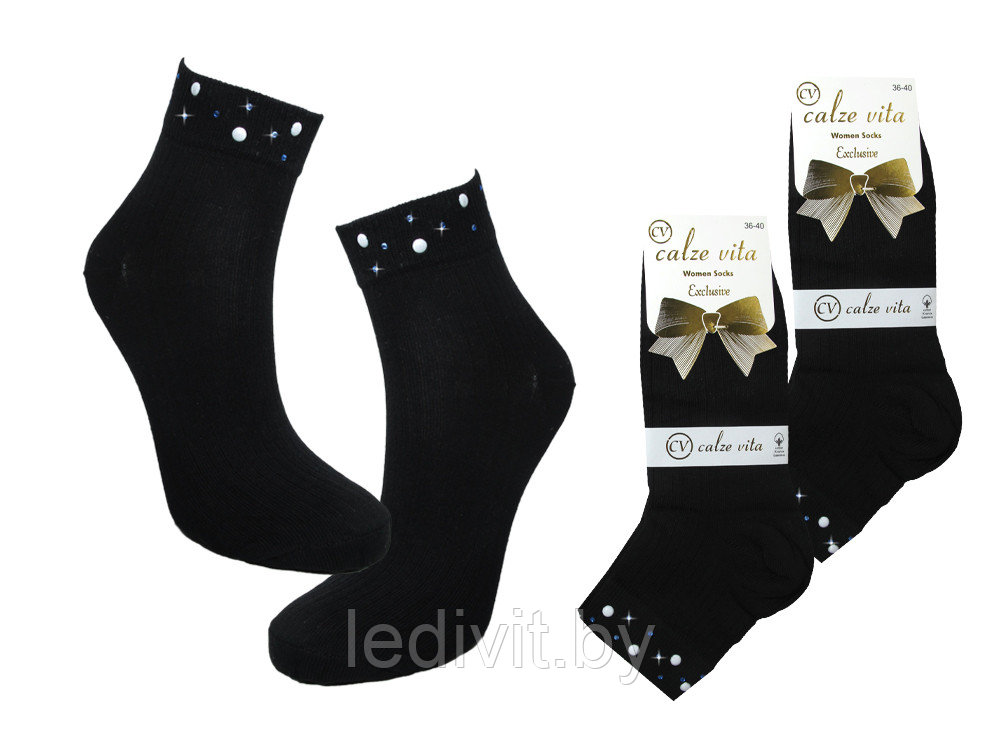 Женские черные носки со стразами - фото 1 - id-p209272742