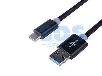 Шнур USB 3.1 type C (male)-USB 2.0 (male) в тканевой оплетке 1 м черный REXANT