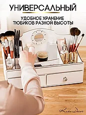 Органайзер большой Kubo Decor для косметики деревянный / с зеркалом (белый), фото 3