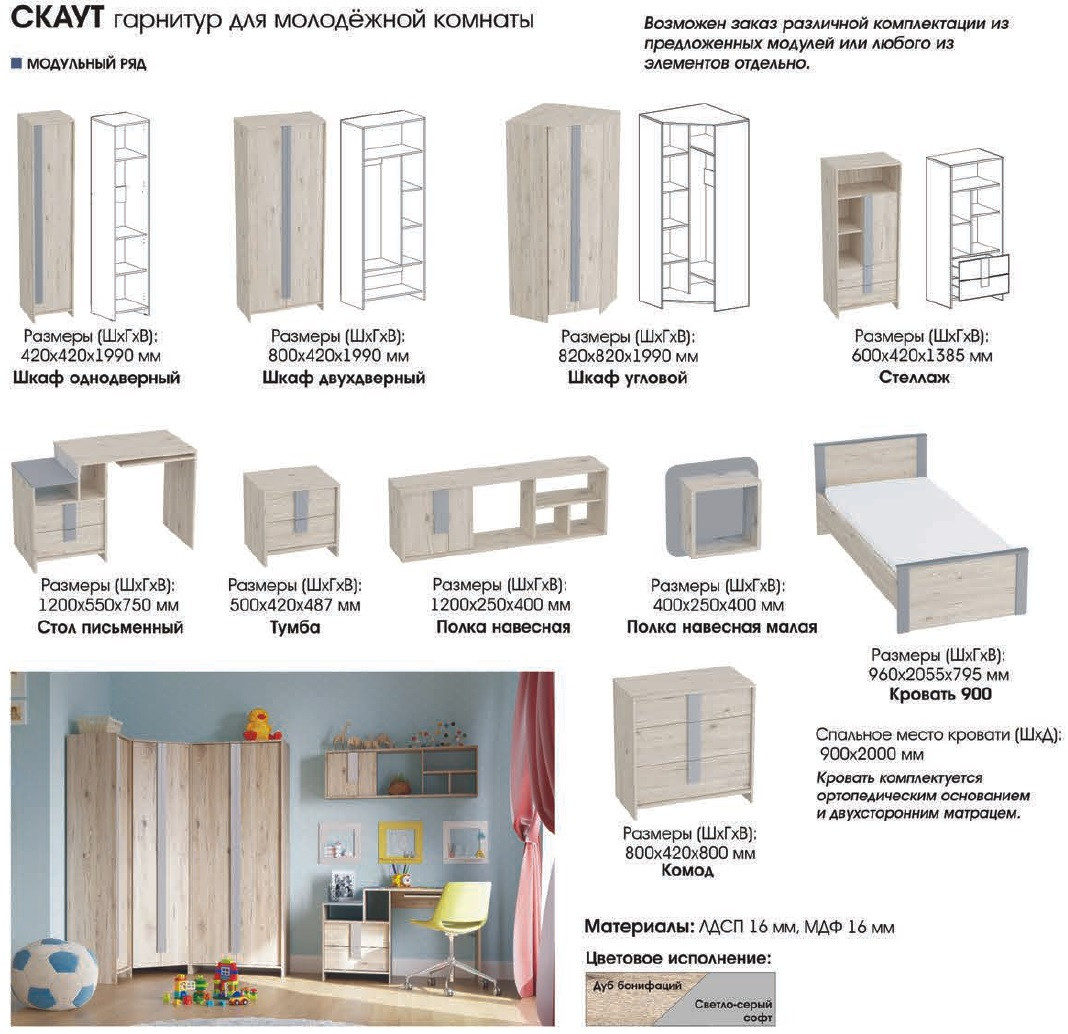 Подростковая (молодежная) комната Скаут 2 модульная ( 2 варианта цвета) фабрика МебельГрад - фото 4 - id-p95236257