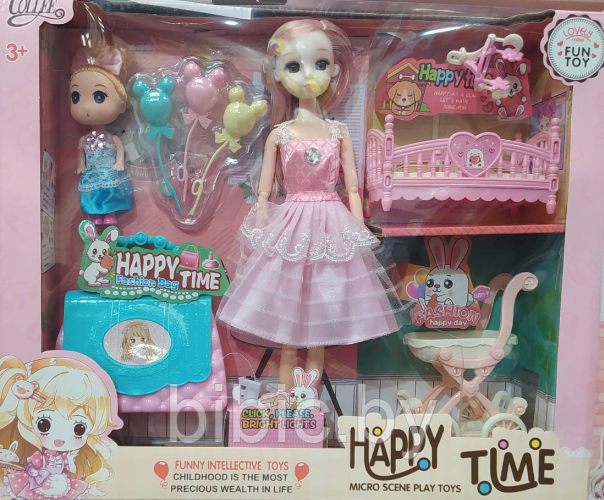 Детская кукла пупс с аксессуарами Happy Time 2027-15, интерактивный детский игровой набор кукол для девочек - фото 3 - id-p214876909